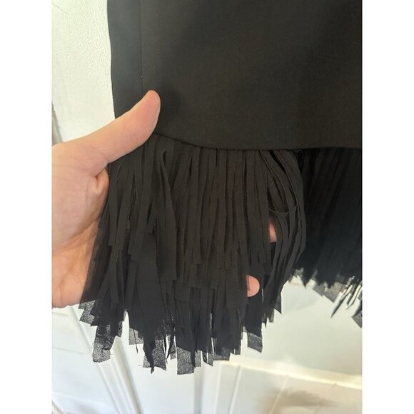 Banana Republic Black Short Sleeve Fringe Blouse Size Small Petite - Picture 3 of 6